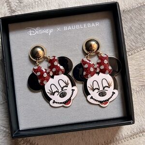 🩷💚Brand New Disney x BaubleBar Minnie Mouse Sparkly Bow Drop Earrings